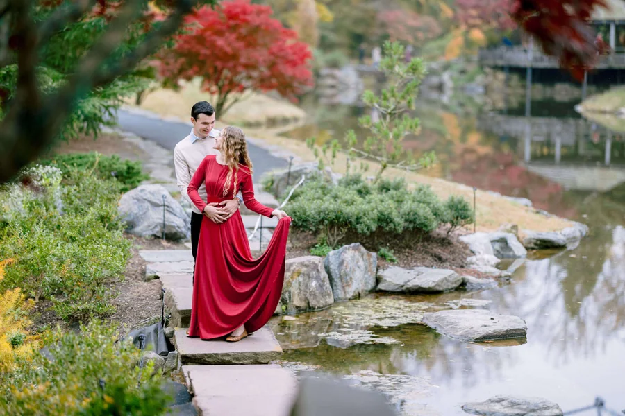Romantic engagement session at Brookside Gardens in Maryland