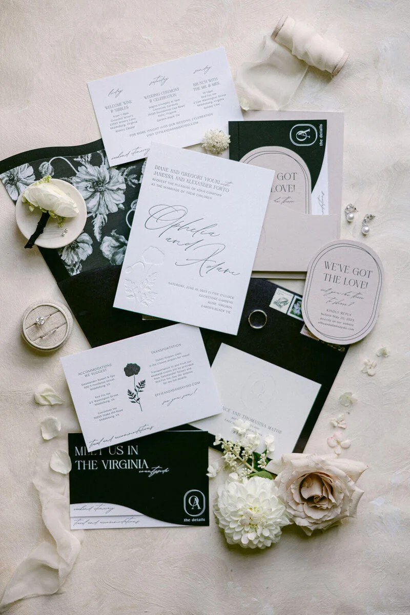 Elegant black and white wedding invitations